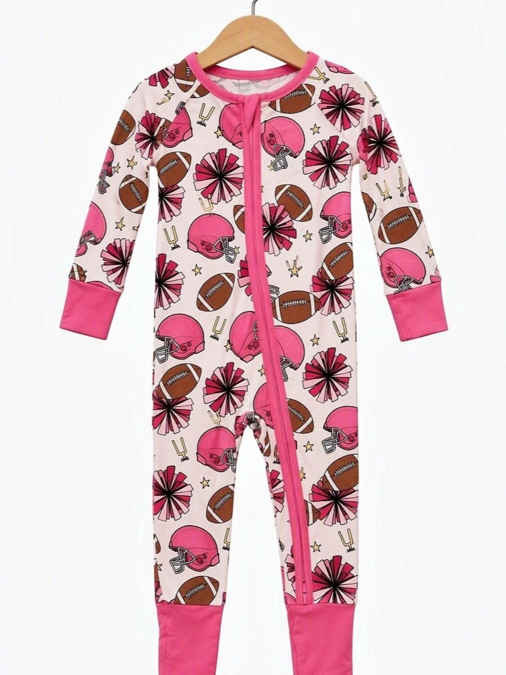 MIOZING Baby Football Print Footie in Pink & White Size 6-12M